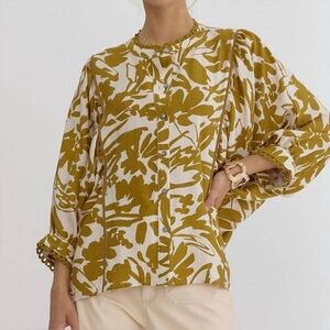 Entro Floral Print Button-Up Blouse
